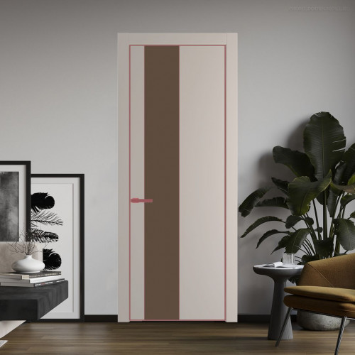 Межкомнатная дверь ProfilDoors 19 PE с вставкой из стекла монохром гляссе Сэнд с алюминиевой кромкой Красный антрацит