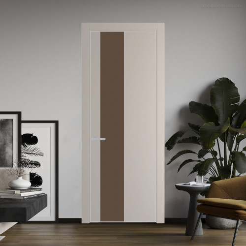 Межкомнатная дверь ProfilDoors 19 PE с вставкой из стекла монохром гляссе Сэнд с алюминиевой кромкой Матовая