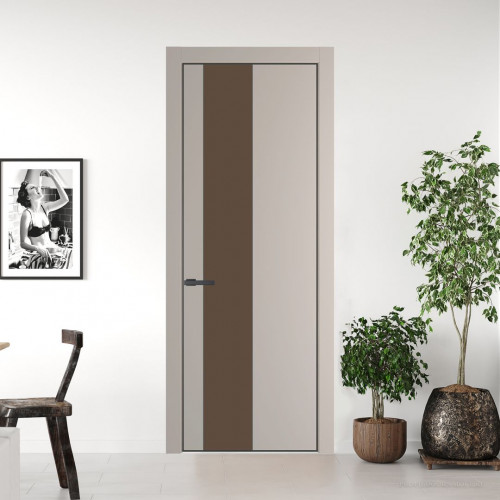 Межкомнатная дверь ProfilDoors 19 PE с вставкой из стекла монохром гляссе Сэнд с алюминиевой кромкой Серая Ночь