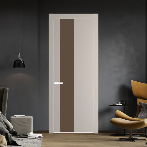 Межкомнатная дверь ProfilDoors 19 PE с вставкой из стекла монохром гляссе Сэнд с алюминиевой кромкой Вайт