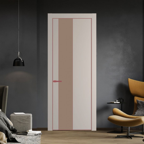 Межкомнатная дверь ProfilDoors 19 PE с вставкой из стекла монохром капучино Сэнд с алюминиевой кромкой Красный антрацит