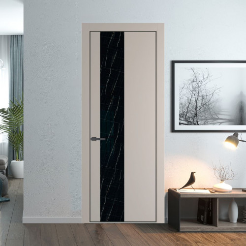Межкомнатная дверь ProfilDoors 19 PE с вставкой из стекла неро мрамор Сэнд с алюминиевой кромкой Серая Ночь