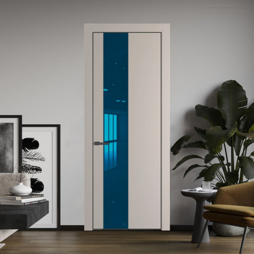 Межкомнатная дверь ProfilDoors 19 PE с вставкой из стекла зеркало blue Сэнд с алюминиевой кромкой Серая Ночь