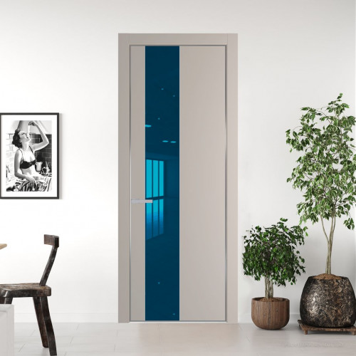 Межкомнатная дверь ProfilDoors 19 PE с вставкой из стекла зеркало blue Сэнд с алюминиевой кромкой Серебро