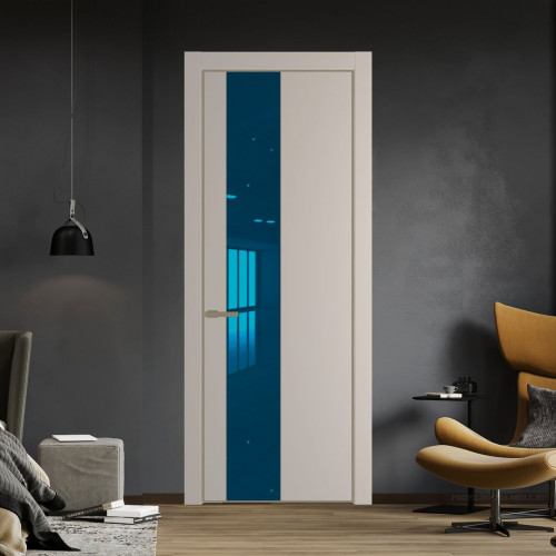 Межкомнатная дверь ProfilDoors 19 PE с вставкой из стекла зеркало blue Сэнд с алюминиевой кромкой Шампань