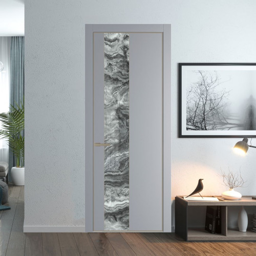 Межкомнатная дверь ProfilDoors 19 PE с вставкой из стекла атриум серебро Смоки с алюминиевой кромкой Никель