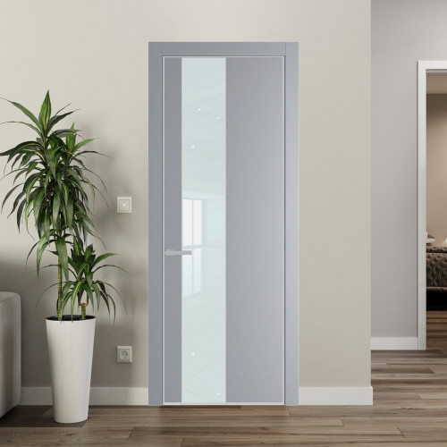 Межкомнатная дверь ProfilDoors 19 PE с вставкой из стекла белый лак Смоки с алюминиевой кромкой Матовая