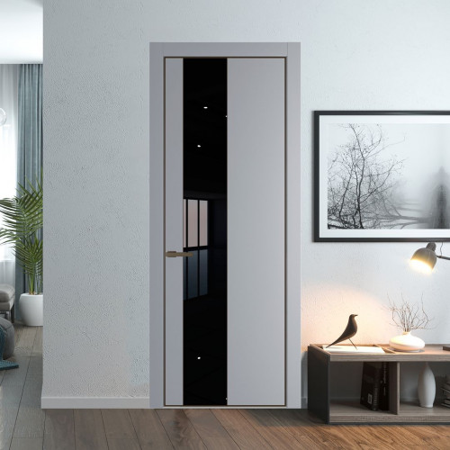 Межкомнатная дверь ProfilDoors 19 PE с вставкой из стекла черный лак Смоки с алюминиевой кромкой Деорэ