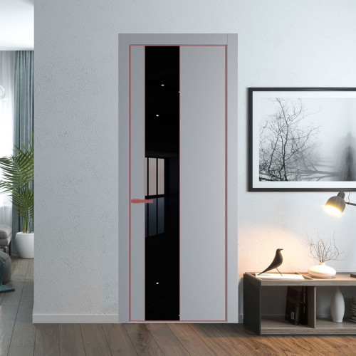 Межкомнатная дверь ProfilDoors 19 PE с вставкой из стекла черный лак Смоки с алюминиевой кромкой Красный антрацит