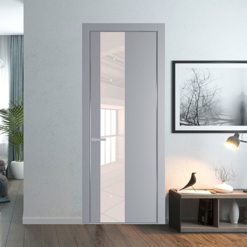 Межкомнатная дверь ProfilDoors 19 PE с вставкой из стекла перламутровый лак Смоки с алюминиевой кромкой Серебро