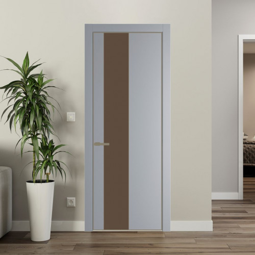 Межкомнатная дверь ProfilDoors 19 PE с вставкой из стекла монохром гляссе Смоки с алюминиевой кромкой Шампань