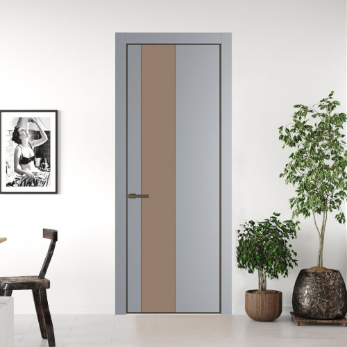 Межкомнатная дверь ProfilDoors 19 PE с вставкой из стекла монохром капучино Смоки с алюминиевой кромкой Деорэ