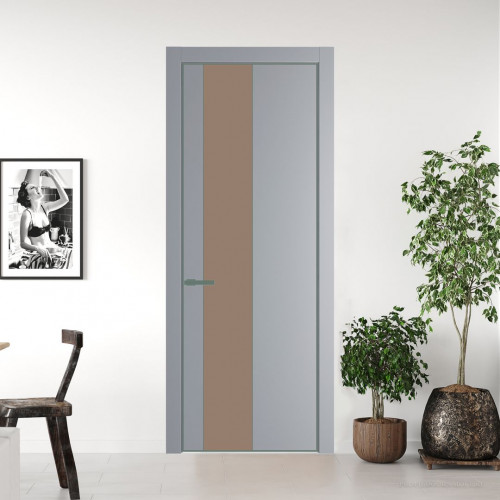 Межкомнатная дверь ProfilDoors 19 PE с вставкой из стекла монохром капучино Смоки с алюминиевой кромкой Зеленый воск
