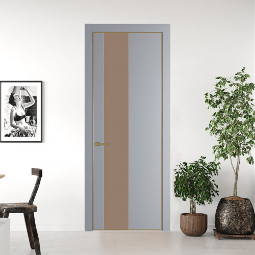 Межкомнатная дверь ProfilDoors 19 PE с вставкой из стекла монохром капучино Смоки с алюминиевой кромкой Золото