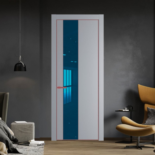 Межкомнатная дверь ProfilDoors 19 PE с вставкой из стекла зеркало blue Смоки с алюминиевой кромкой Красный антрацит