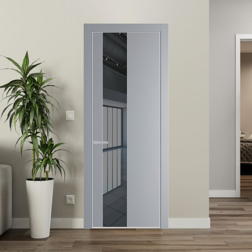 Межкомнатная дверь ProfilDoors 19 PE с вставкой из стекла зеркало grey Смоки с алюминиевой кромкой Матовая