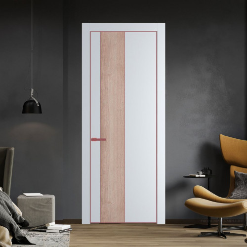 Межкомнатная дверь ProfilDoors 19 PE с вставкой Дуб Сонома Вайт с алюминиевой кромкой Красный антрацит