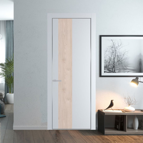 Межкомнатная дверь ProfilDoors 19 PE с вставкой Каштан светлый Вайт с алюминиевой кромкой Серебро