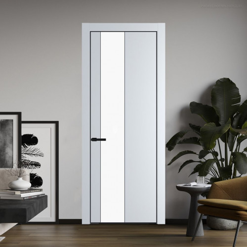 Межкомнатная дверь ProfilDoors 19 PE с вставкой из стекла монохром белый просветленный Вайт с алюминиевой кромкой Черный