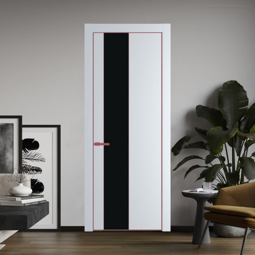 Межкомнатная дверь ProfilDoors 19 PE с вставкой из стекла монохром черный Вайт с алюминиевой кромкой Красный антрацит
