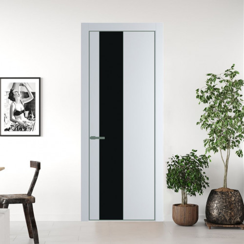 Межкомнатная дверь ProfilDoors 19 PE с вставкой из стекла монохром черный Вайт с алюминиевой кромкой Зеленый воск