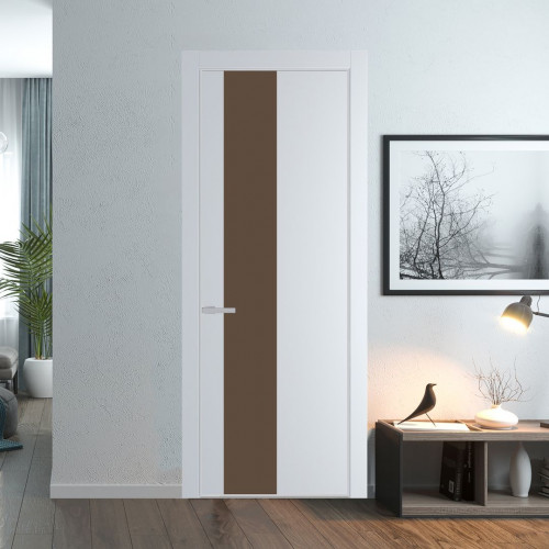 Межкомнатная дверь ProfilDoors 19 PE с вставкой из стекла монохром гляссе Вайт с алюминиевой кромкой Матовая