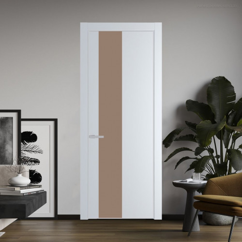 Межкомнатная дверь ProfilDoors 19 PE с вставкой из стекла монохром капучино Вайт с алюминиевой кромкой Матовая