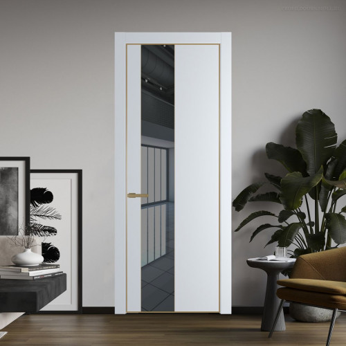 Межкомнатная дверь ProfilDoors 19 PE с вставкой из стекла зеркало grey Вайт с алюминиевой кромкой Золото