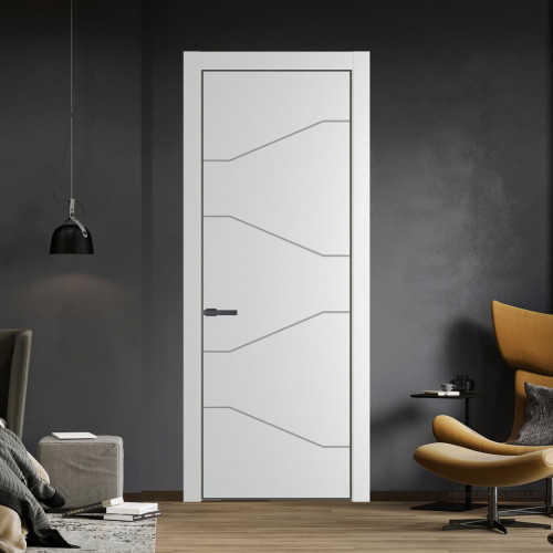 Межкомнатная дверь ProfilDoors 2 PE с фрезерованным рисунком Крем Вайт с алюминиевой кромкой Серая Ночь