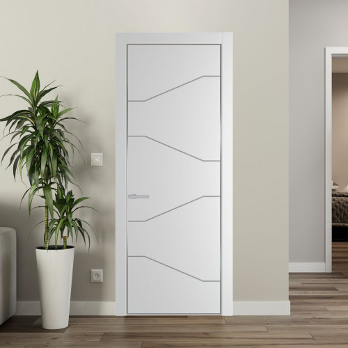 Межкомнатная дверь ProfilDoors 2 PE с фрезерованным рисунком Крем Вайт с алюминиевой кромкой Серебро