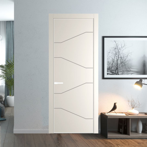 Межкомнатная дверь ProfilDoors 2 PE с фрезерованным рисунком Перламутр белый с алюминиевой кромкой Вайт