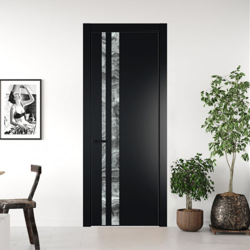 Межкомнатная дверь ProfilDoors 20 PE с вставкой из стекла атриум серебро Блэк с алюминиевой кромкой Черный