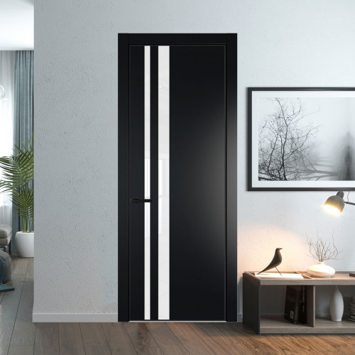 Межкомнатная дверь ProfilDoors 20 PE с вставкой из стекла лак классик Блэк с алюминиевой кромкой Черный