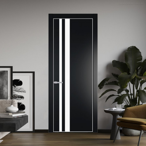 Межкомнатная дверь ProfilDoors 20 PE с вставкой из стекла монохром белый просветленный Блэк с алюминиевой кромкой Матовая