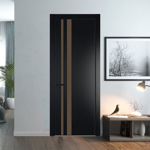Межкомнатная дверь ProfilDoors 20 PE с вставкой из стекла монохром гляссе Блэк с алюминиевой кромкой Черный