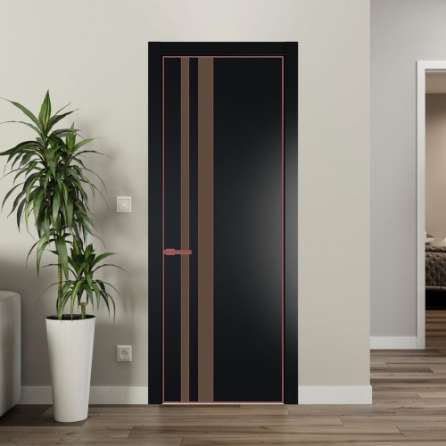 Межкомнатная дверь ProfilDoors 20 PE с вставкой из стекла монохром гляссе Блэк с алюминиевой кромкой Красный антрацит