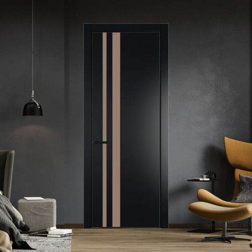 Межкомнатная дверь ProfilDoors 20 PE с вставкой из стекла монохром капучино Блэк с алюминиевой кромкой Черный