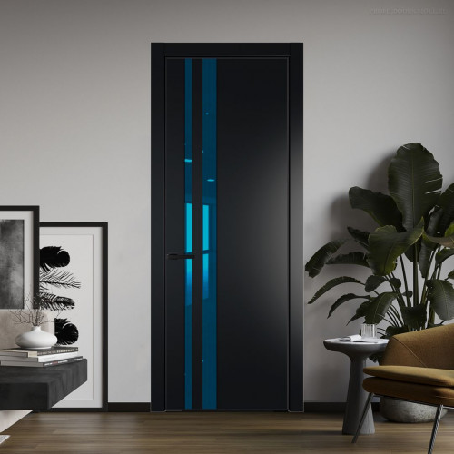 Межкомнатная дверь ProfilDoors 20 PE с вставкой из стекла зеркало blue Блэк с алюминиевой кромкой Черный