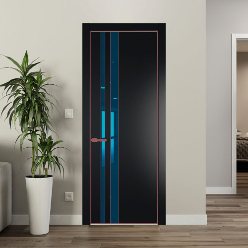 Межкомнатная дверь ProfilDoors 20 PE с вставкой из стекла зеркало blue Блэк с алюминиевой кромкой Красный антрацит