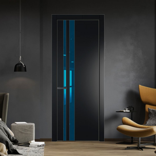 Межкомнатная дверь ProfilDoors 20 PE с вставкой из стекла зеркало blue Блэк с алюминиевой кромкой Серая Ночь