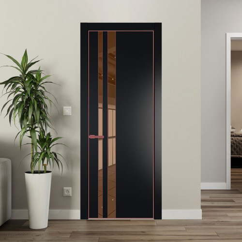 Межкомнатная дверь ProfilDoors 20 PE с вставкой из стекла зеркало bronze Блэк с алюминиевой кромкой Красный антрацит