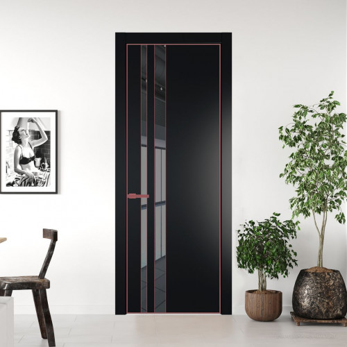 Межкомнатная дверь ProfilDoors 20 PE с вставкой из стекла зеркало grey Блэк с алюминиевой кромкой Красный антрацит