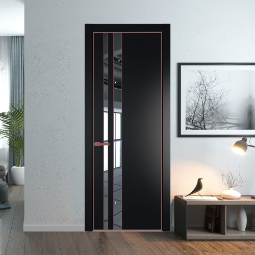 Межкомнатная дверь ProfilDoors 20 PE с вставкой из стекла зеркало Блэк с алюминиевой кромкой Красный антрацит