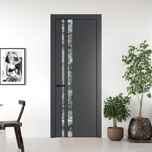 Межкомнатная дверь ProfilDoors 20 PE с вставкой из стекла атриум серебро Графит с алюминиевой кромкой Черный
