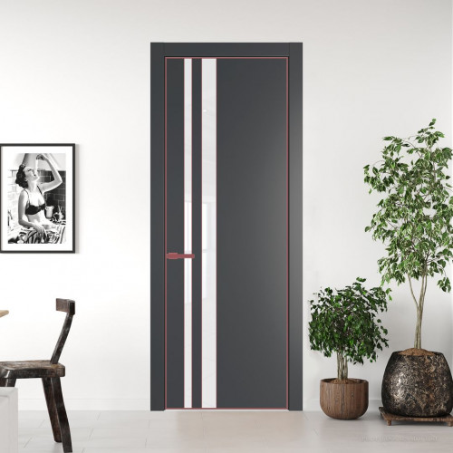 Межкомнатная дверь ProfilDoors 20 PE с вставкой из стекла лак классик Графит с алюминиевой кромкой Красный антрацит