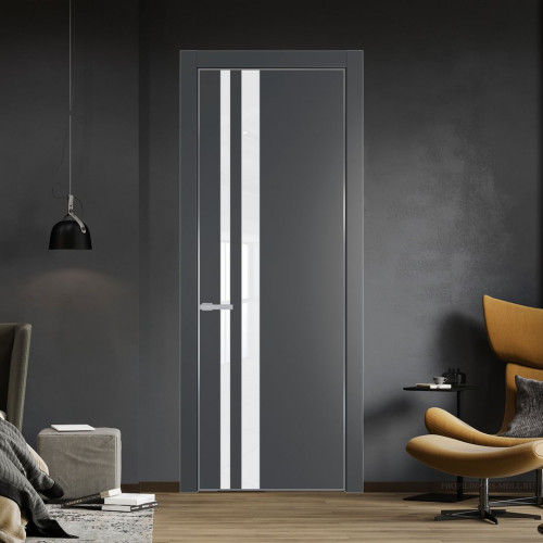 Межкомнатная дверь ProfilDoors 20 PE с вставкой из стекла лак классик Графит с алюминиевой кромкой Серебро