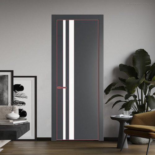 Межкомнатная дверь ProfilDoors 20 PE с вставкой из стекла монохром белый просветленный Графит с алюминиевой кромкой Красный антрацит