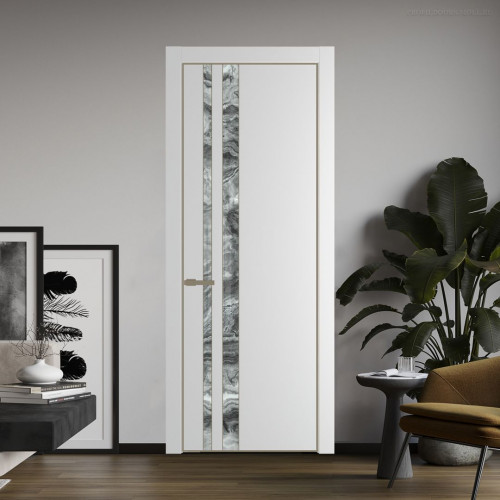 Межкомнатная дверь ProfilDoors 20 PE с вставкой из стекла атриум серебро Крем Вайт с алюминиевой кромкой Шампань