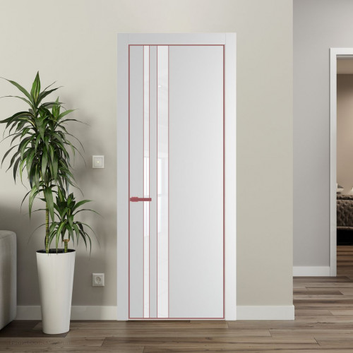 Межкомнатная дверь ProfilDoors 20 PE с вставкой из стекла лак классик Крем Вайт с алюминиевой кромкой Красный антрацит