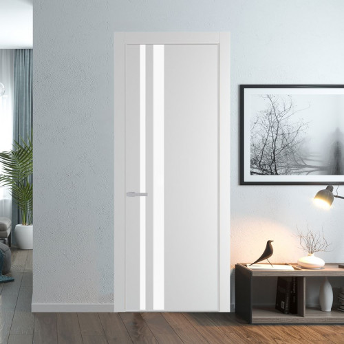 Межкомнатная дверь ProfilDoors 20 PE с вставкой из стекла монохром белый просветленный Крем Вайт с алюминиевой кромкой Матовая